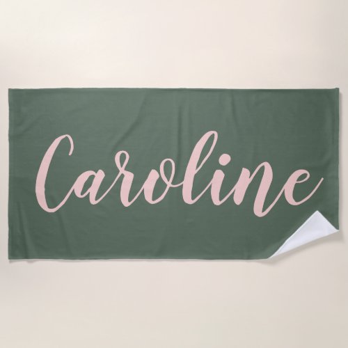 Green Minimalist Calligraphy Personalized Name Beach Towel