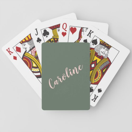 Green Minimalist Calligraphy Personalized Name  Poker Cards