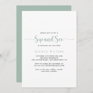 Green Minimalist Calligraphy Sip and See  Invitation