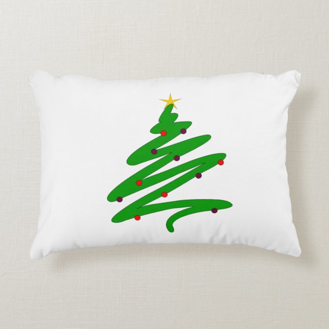 Green Minimalist Christmas Tree Doodle Accent Pillow (Front)