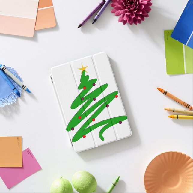 Green Minimalist Christmas Tree Doodle iPad Mini Cover (In Situ)