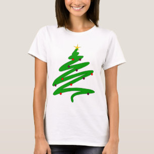Green Minimalist Christmas Tree Doodle T-Shirt