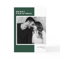 Green Minimalist Color Block Merry Christmas Photo Holiday Card
