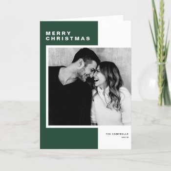 Green Minimalist Color Block Merry Christmas Photo Holiday Card by misstallulah at Zazzle