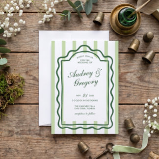 Green Minimalist Coquette Wedding Invitation