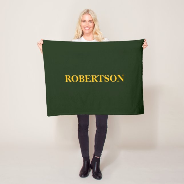 Green minimalist custom name  fleece blanket (In Situ)