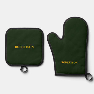 Green minimalist custom name  oven mitt & pot holder set