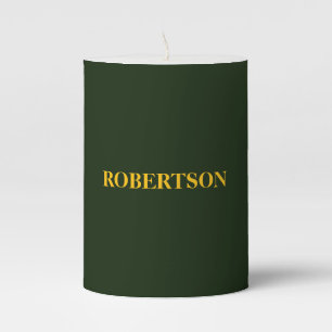 Green minimalist custom name pillar candle