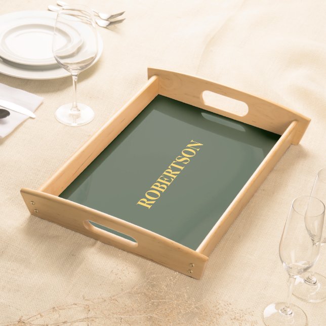 Green minimalist custom name  serving tray (Front)
