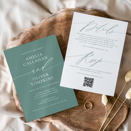 Green Minimalist Double_Sided Wedding Invitation