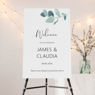 Green Minimalist Floral Chic Wedding Welcome Sign