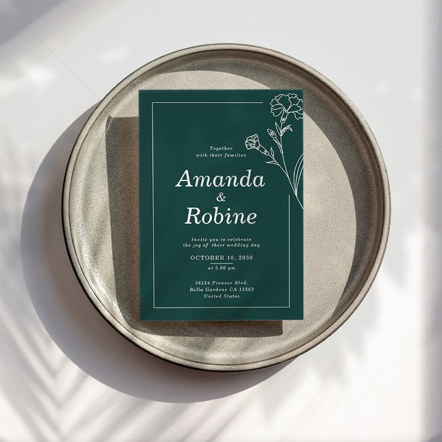 Green Minimalist Floral Wedding Invitation (Creator Uploaded)
