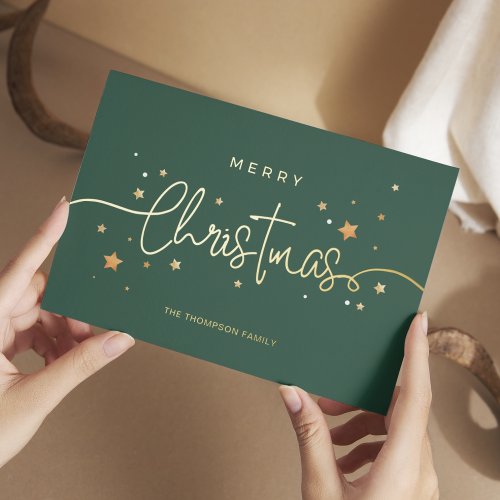 Green Minimalist Greeting Merry Christmas Foil Holiday Card