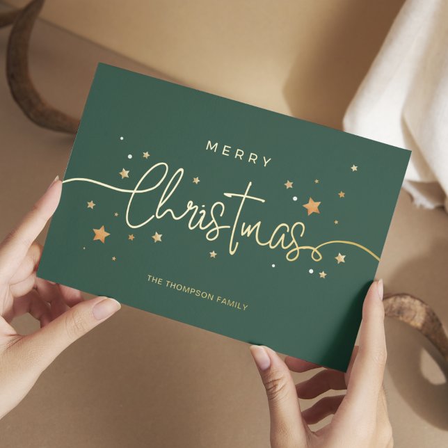 Green Minimalist Greeting Merry Christmas Foil Holiday Card (Creator Uploaded)