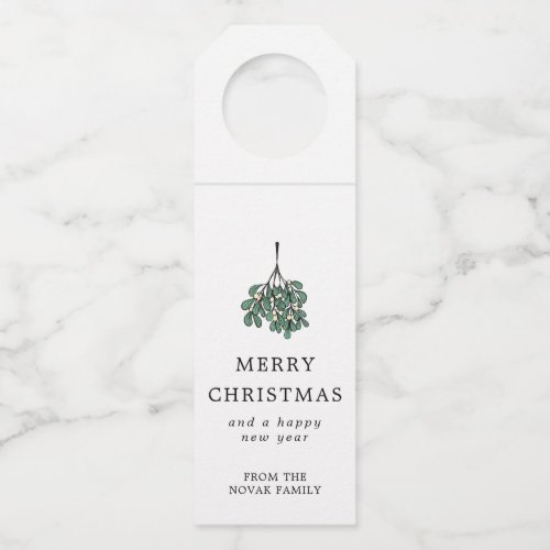 Green Minimalist Mistletoe Merry Christmas Bottle Hanger Tag