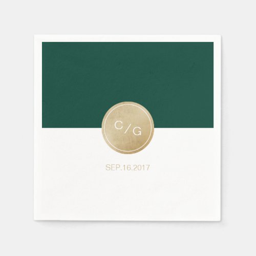 Green minimalist modern wedding monogram paper napkins
