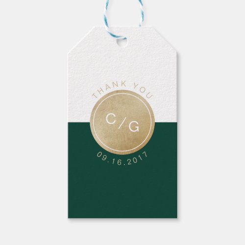 Green minimalist modern wedding monogram thanks gift tags