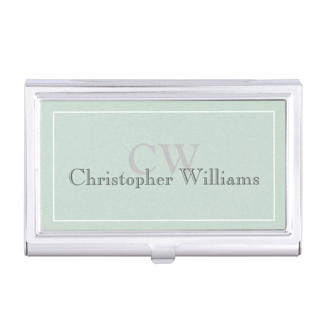 Green Minimalist Name Monogram Business Card Case (Front)