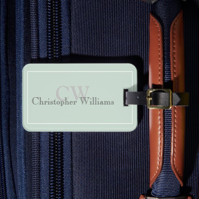 Green Minimalist Name Monogram Luggage Tag (Front Insitu 4)