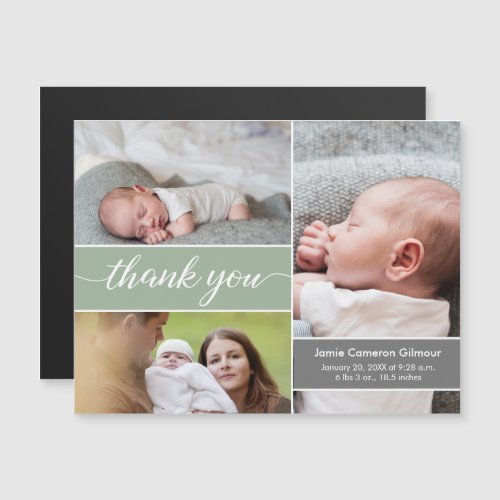 Green Minimalist Newborn photos Name Baby Shower Magnetic Invitation