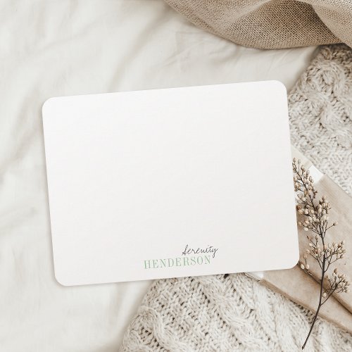 Green Minimalist personalized stationery Note Card