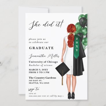 Green Minimalist Photo She Did It Graduation Invitation