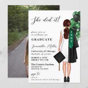 Green Minimalist Photo She Did It Graduation  Invitation