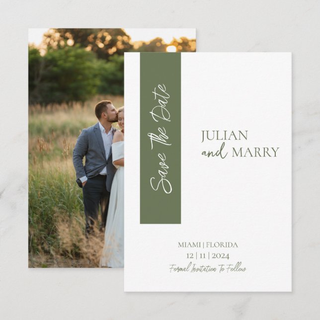 GREEN Minimalist Save The Date (Front/Back)