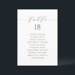 Green Minimalist Script Seating Plan Table Number<br><div class="desc">Add a touch of charm to your event with our customizable table seating cards, designed with delightful whimsical script. Perfect for weddings, parties, or any special gathering, these cards will help guide your guests to their seats in style. Customize each taupe green table seating card with guest names and table...</div>