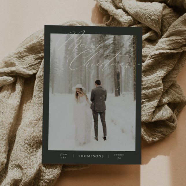 Green Minimalist Script Typography Photo Christmas Holiday Card (Creator Uploaded)