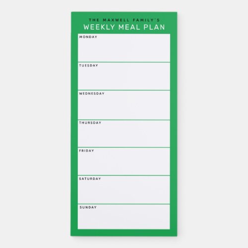 Green Minimalist Simple Family Meal Planning Magnetic Notepad