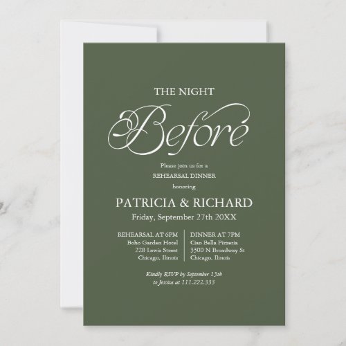 Green Minimalist The Night Before Rehearsal Dinner Invitation