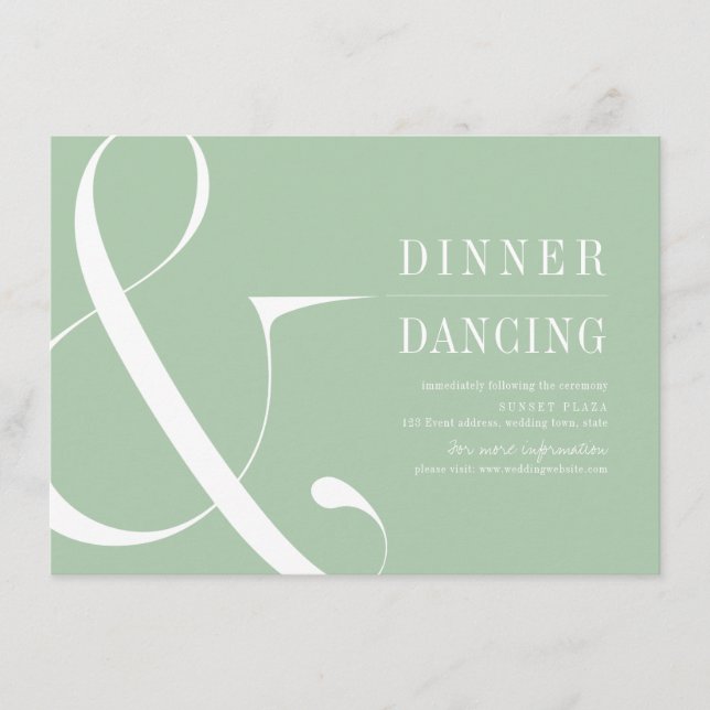 Green minimalist typographic wedding reception enclosure card (Front)