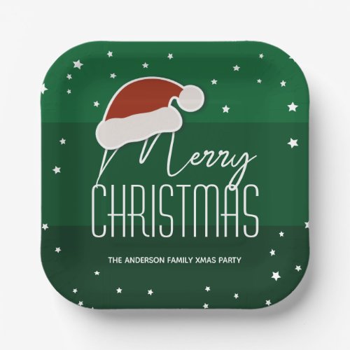 Green Minimalist Typography Merry Christmas Party Paper Plates