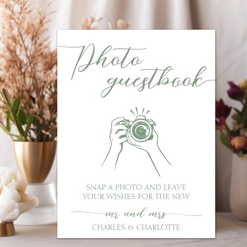 Green Minimalist Wedding Photo Guestbook Sign