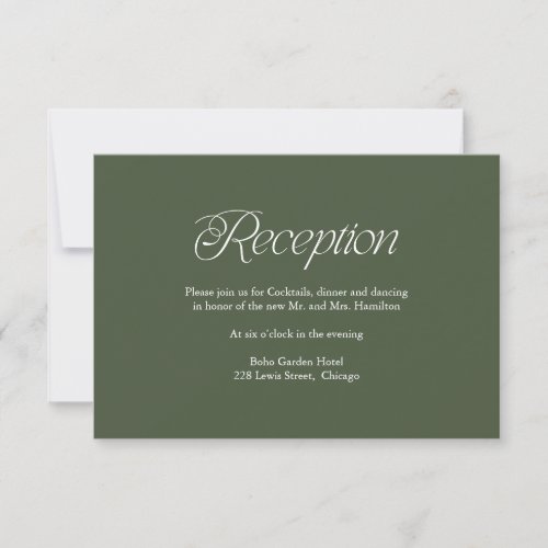 Green Minimalist Wedding Reception Insert Card