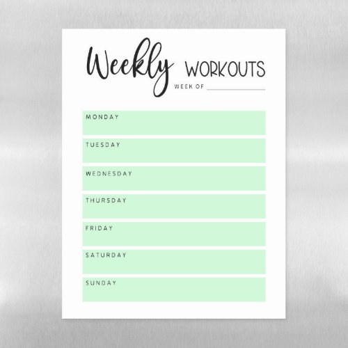 Green Minimalist Weekly Workout Planner Magnetic Dry Erase Sheet
