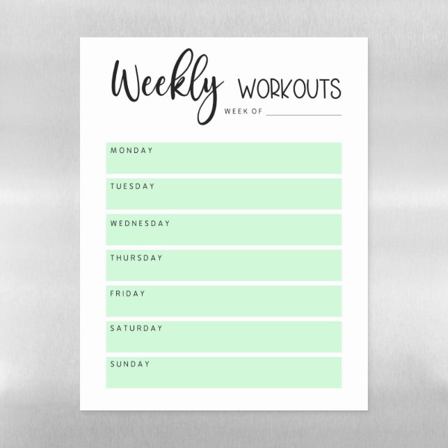 Green Minimalist Weekly Workout Planner Magnetic Dry Erase Sheet (Vertical)