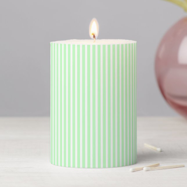Green Mint And White Stripes  Pillar Candle (In Situ)