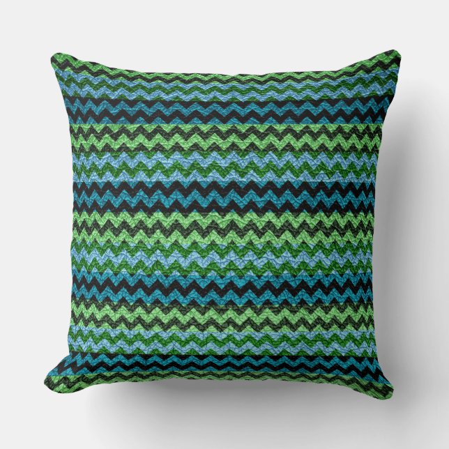 Green Mint Chevron Stripes Pattern Throw Pillow (Front)