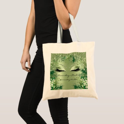 Green Mint Florals Eyes Glitter Drips Wedding Tote Bag