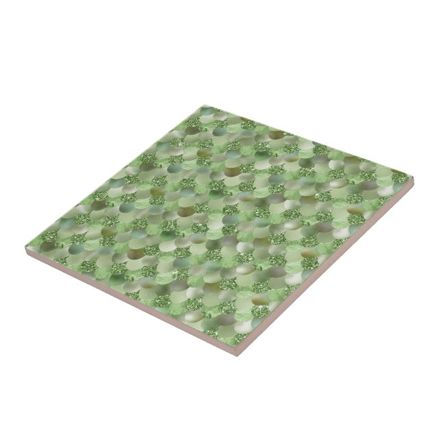 Green Mint Glitter Mermaid Scales Pretty Ceramic Tile (Side)