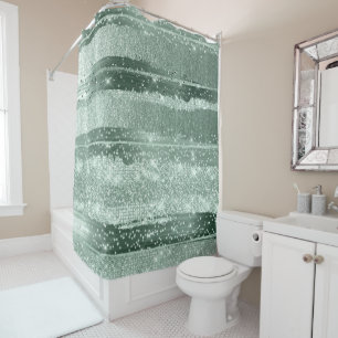 GREEN MINT GREY STROKES LINES MODERN ARTWORK SHOWER CURTAIN