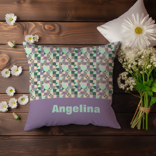 Green mint lavender abstract geometric pattern throw pillow
