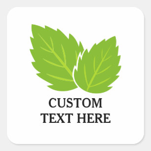 Green mint leafs drawing custom square sticker