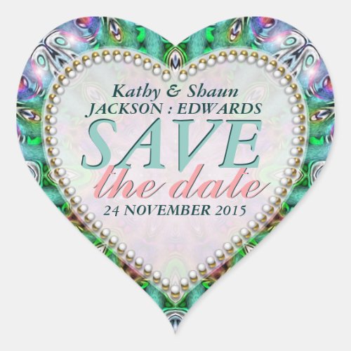 Green Mint  Pink Save the Date Heart Stickers
