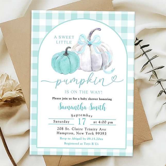 Green mint Preppy Pumpkin Fall Baby Shower Invitation (Creator Uploaded)