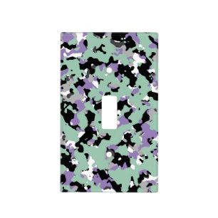Green Mint & Purple Camouflage Camo Print Light Switch Cover