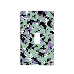 Green Mint & Purple Camouflage Camo Print Light Switch Cover