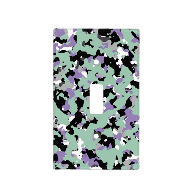 Green Mint & Purple Camouflage Camo Print Light Switch Cover (Front)